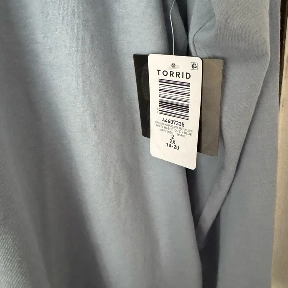 Torrid Dusty Blue Long Sleeve Top with Disney’s white rabbit - Picture 2 of 3